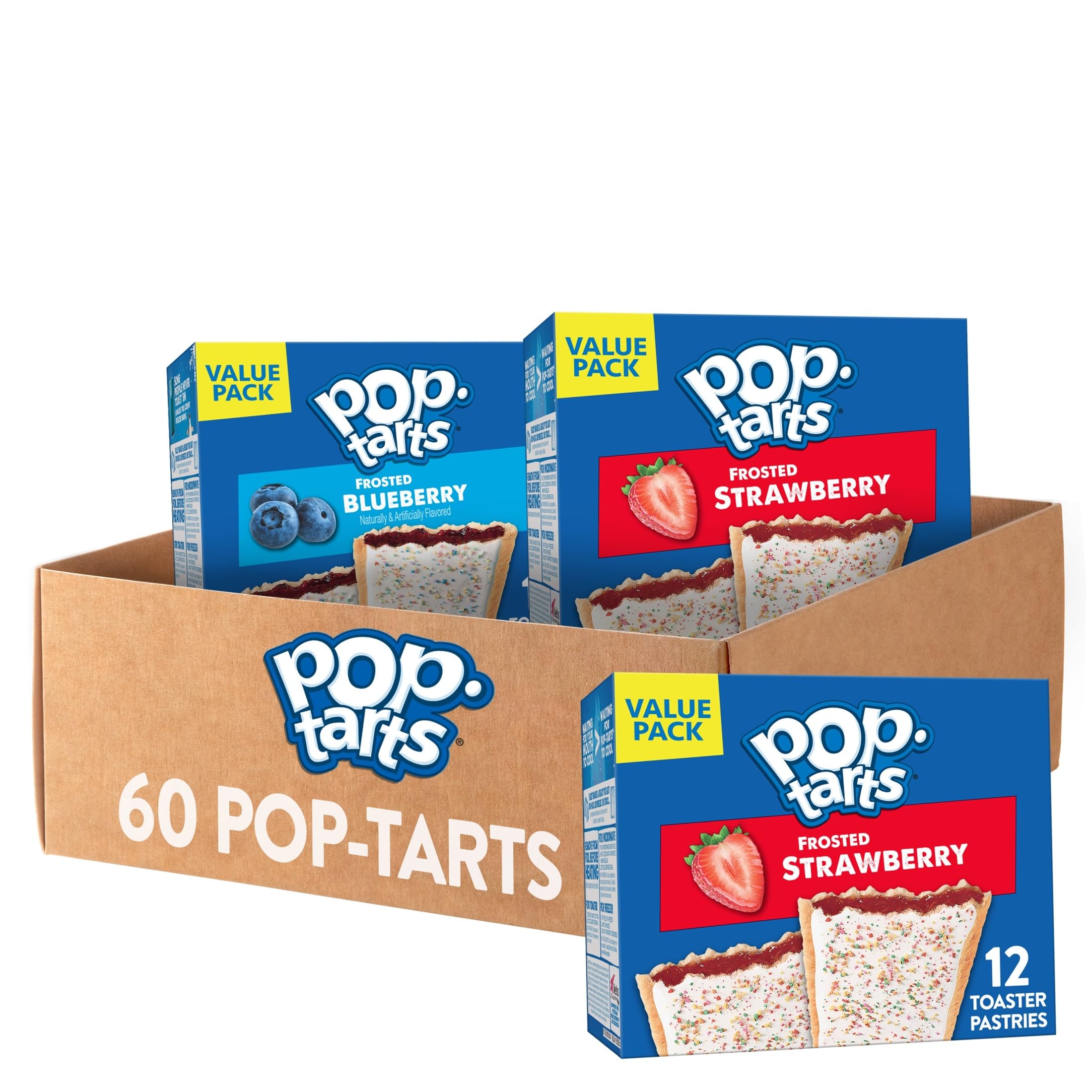 Pop-Tarts variety pack with 60 toaster pastries for grab-and-go breakfasts.