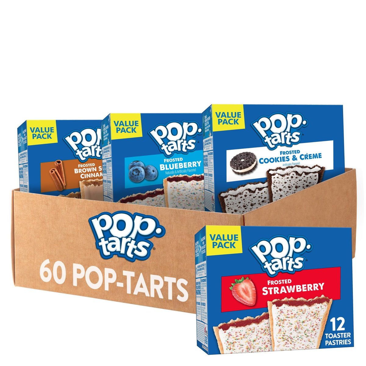 Pop-Tarts variety pack display with 60 pastries for busy mornings