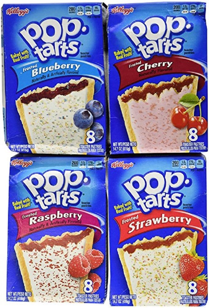 Pop-Tarts variety-pack box showing four frosted fruit flavors for quick breakfasts