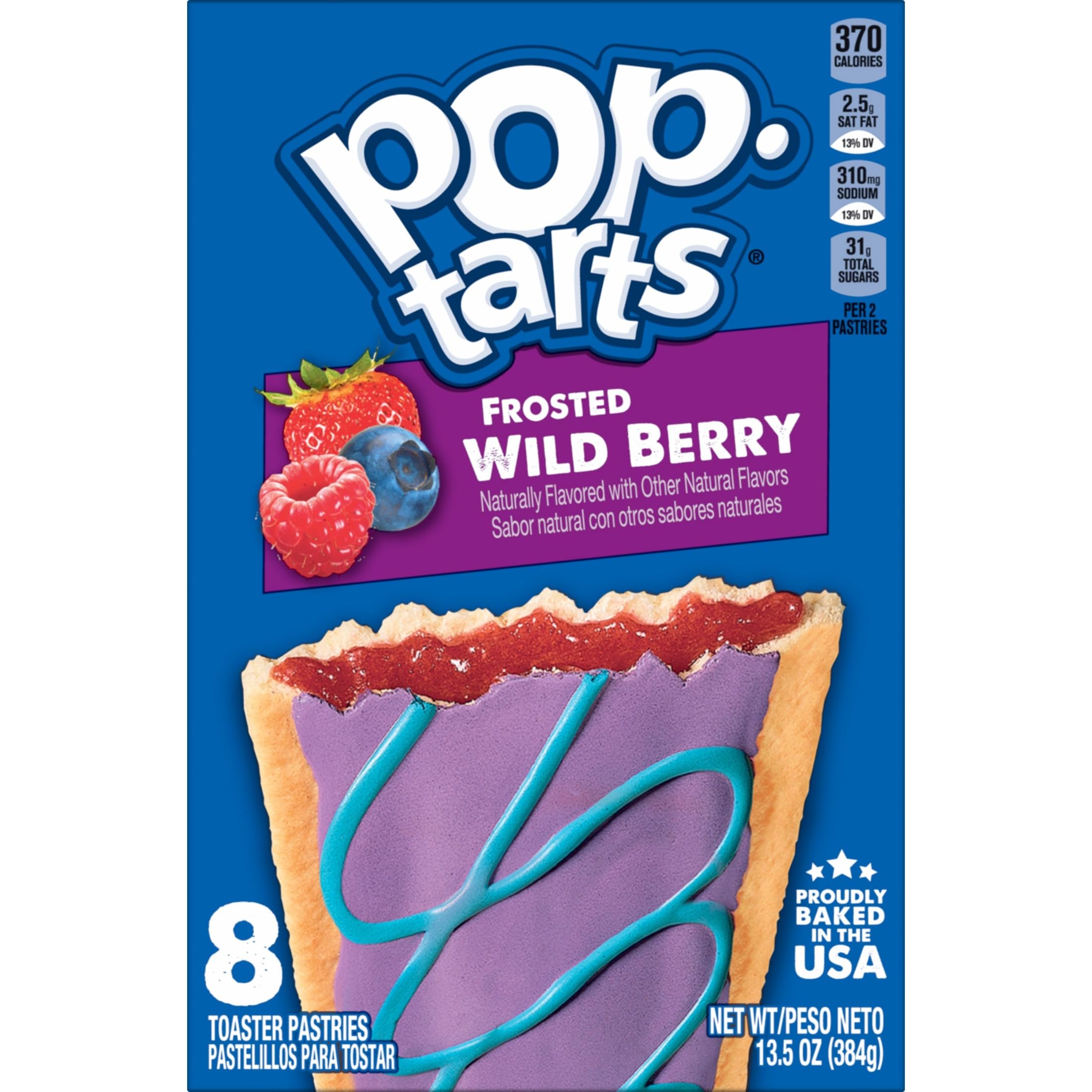 Pop-Tarts Wild Berry frosted toaster pastry in lunchbox, convenient snack.