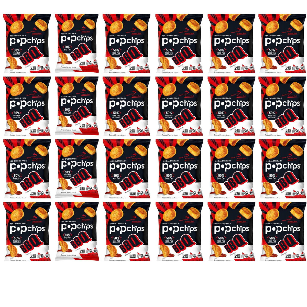 Popchips Barbeque bag front highlights bold flavor for quick snack moments.