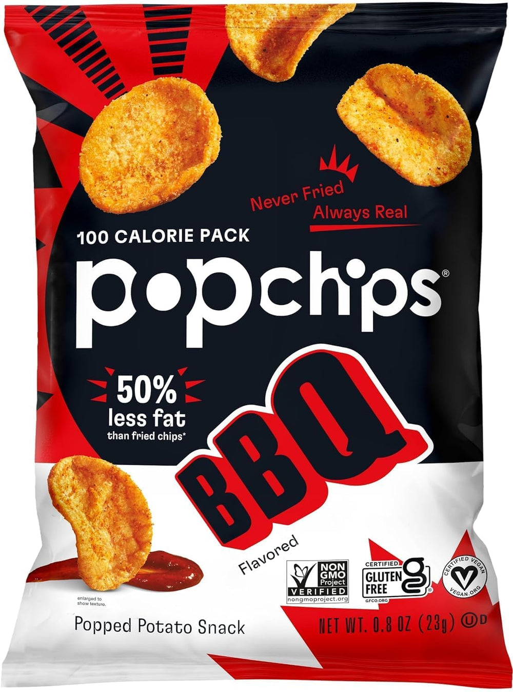 Popchips BBQ flavor bag offering bold, savory crunch without deep frying.