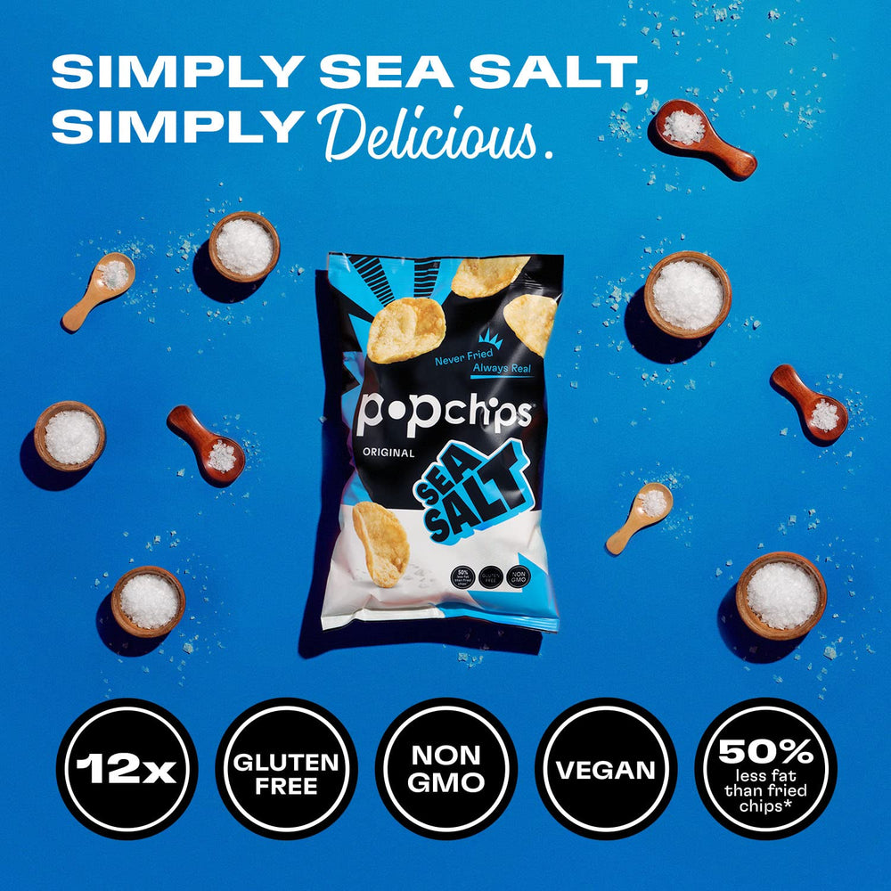 Popchips crisp texture low-calorie snack image for on-the-go cravings.