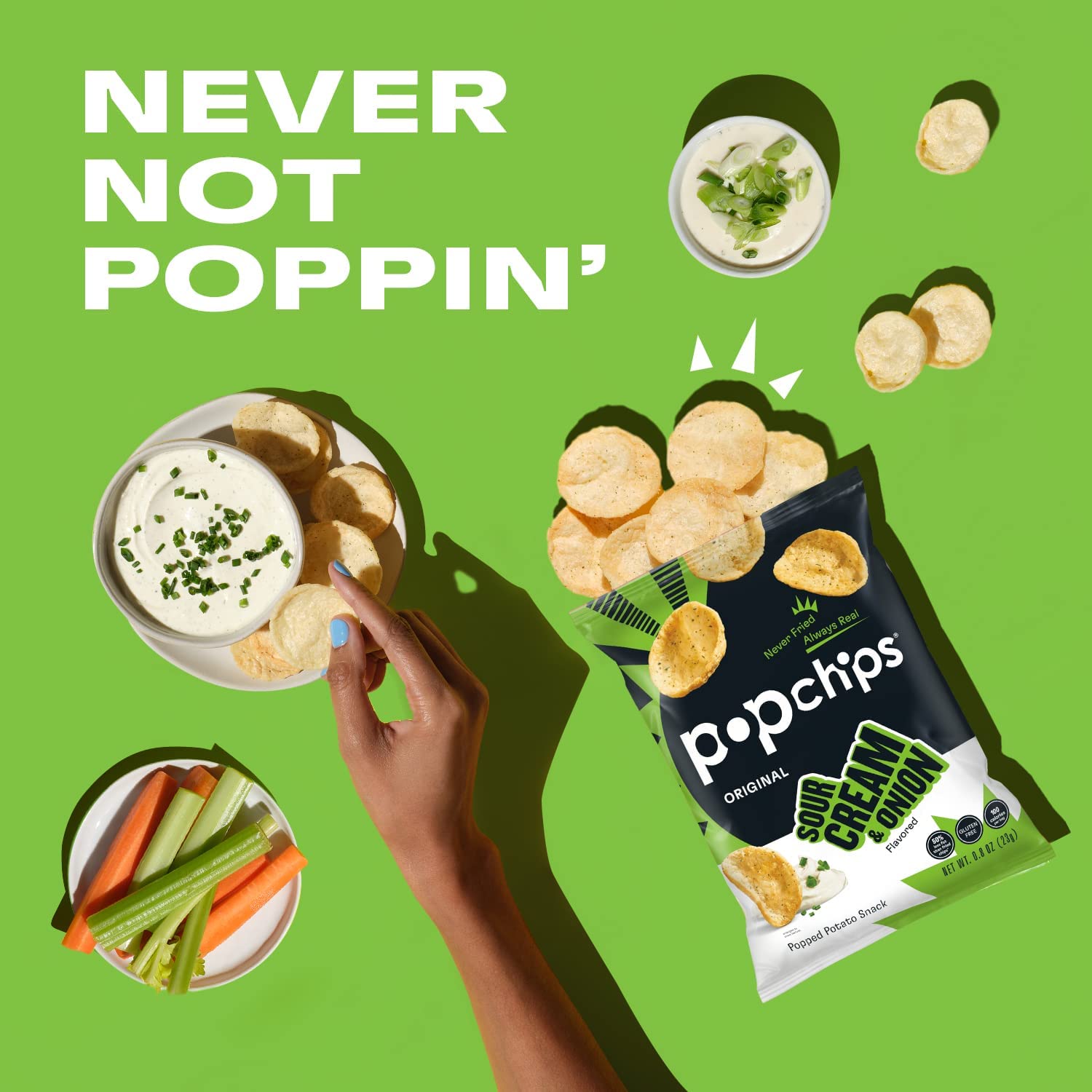 Popchips on-the-go snack pack designed for car, office, or travel.