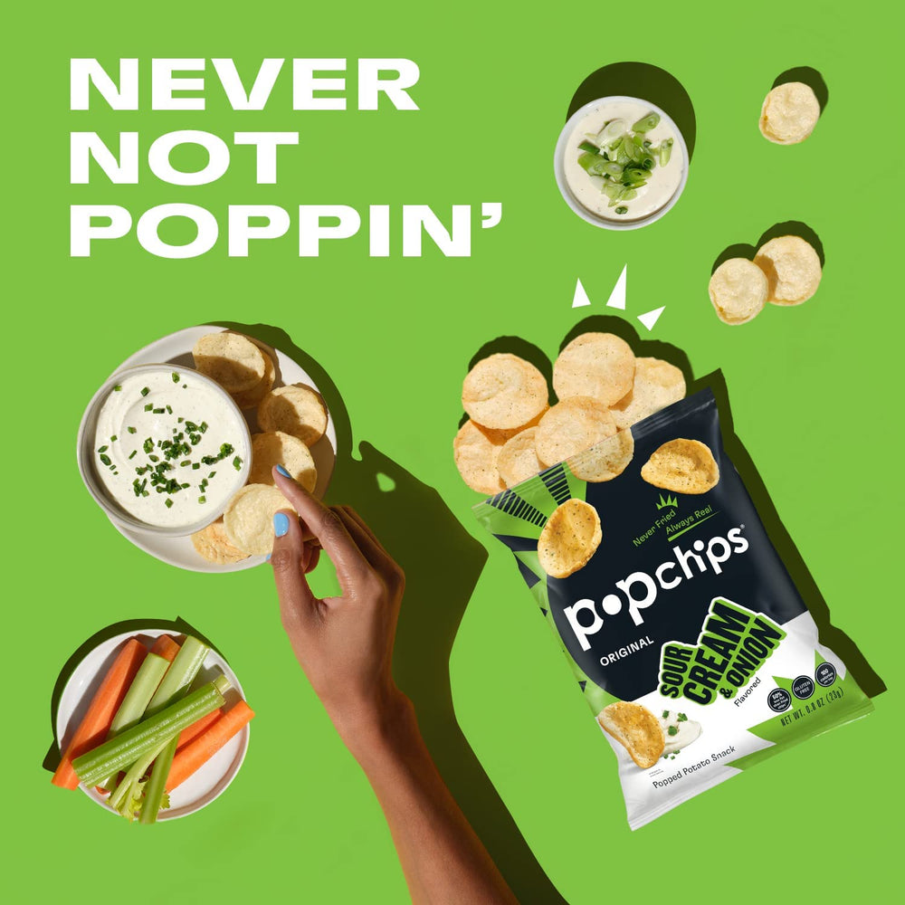 Popchips on-the-go snack pack designed for car, office, or travel.