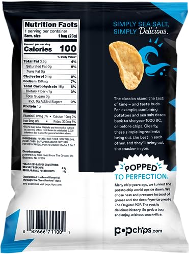 Popchips Sea Salt chips closeup – airy crunch and authentic potato flavor for snack rituals.