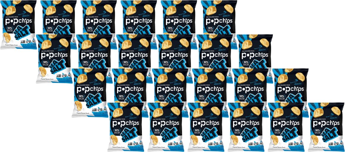Popchips Sea Salt packaging shows light, crispy texture for a healthier snack
