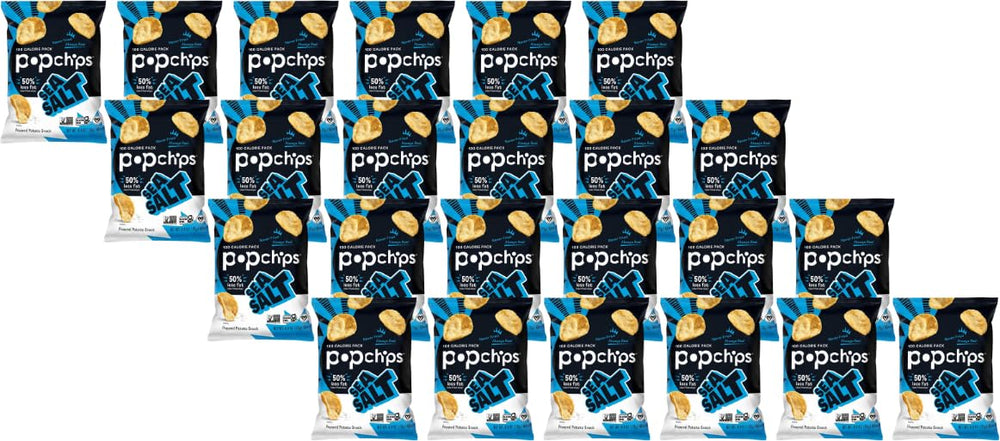 Popchips Sea Salt packaging shows light, crispy texture for a healthier snack