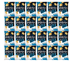 Popchips Sea Salt Potato Chips front of bag showing light, airy texture and 100 calories per serving.