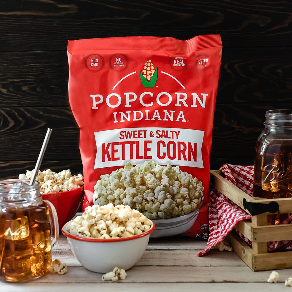 Ready-to-eat Popcorn Indiana Kettle Corn, ideal for movie nights.