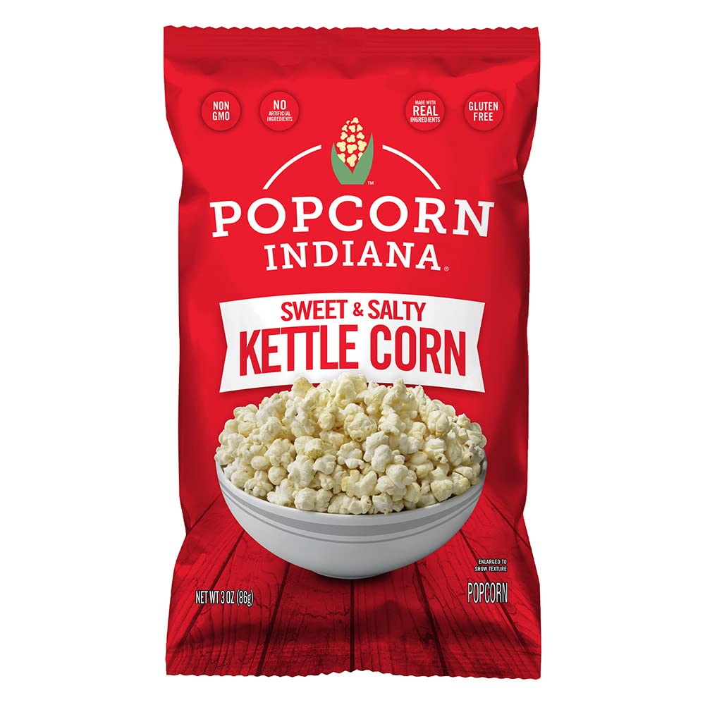 Popcorn Indiana Kettle Corn six-pack, ready-to-eat snack for gatherings.
