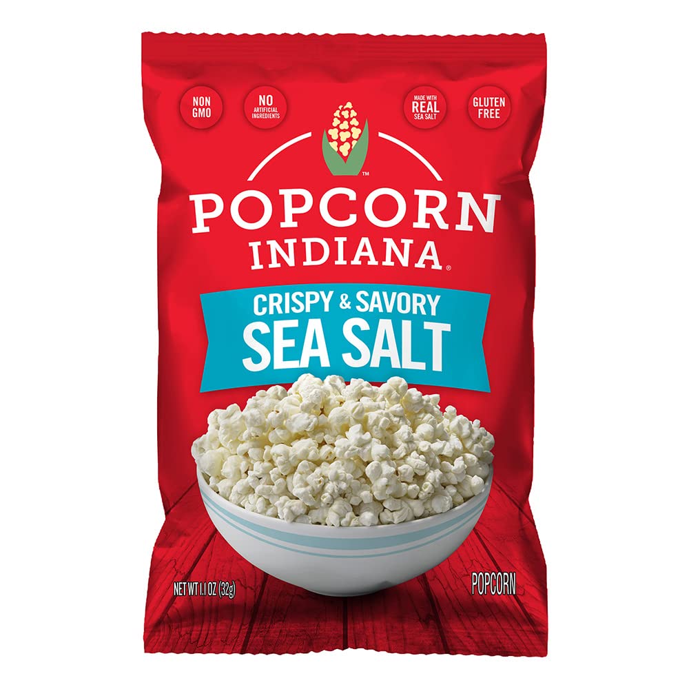Popcorn Indiana Sea Salt Popcorn pack of six ready-to-snack bags.