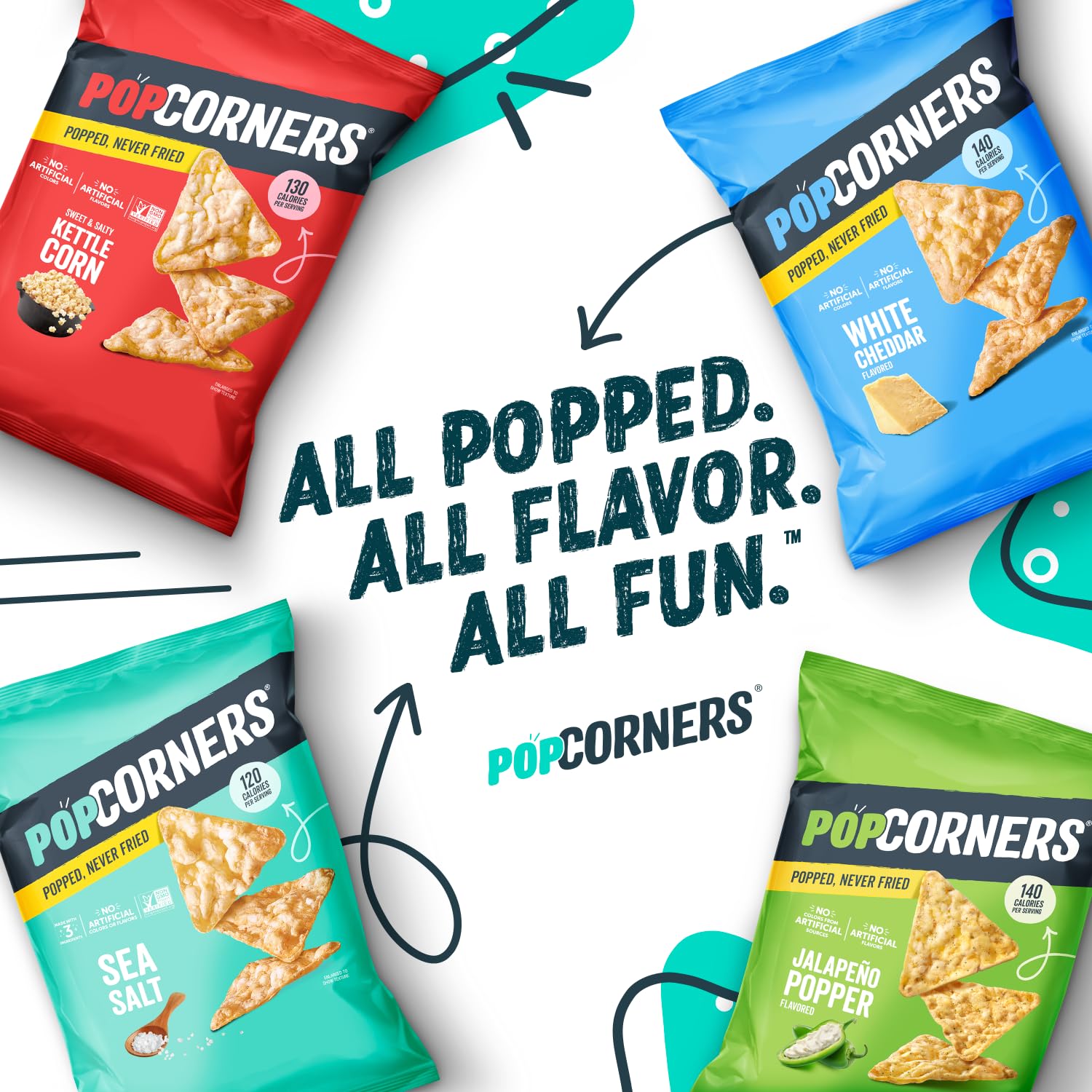Gluten-free PopCorners Sea Salt snack on a kitchen shelf.
