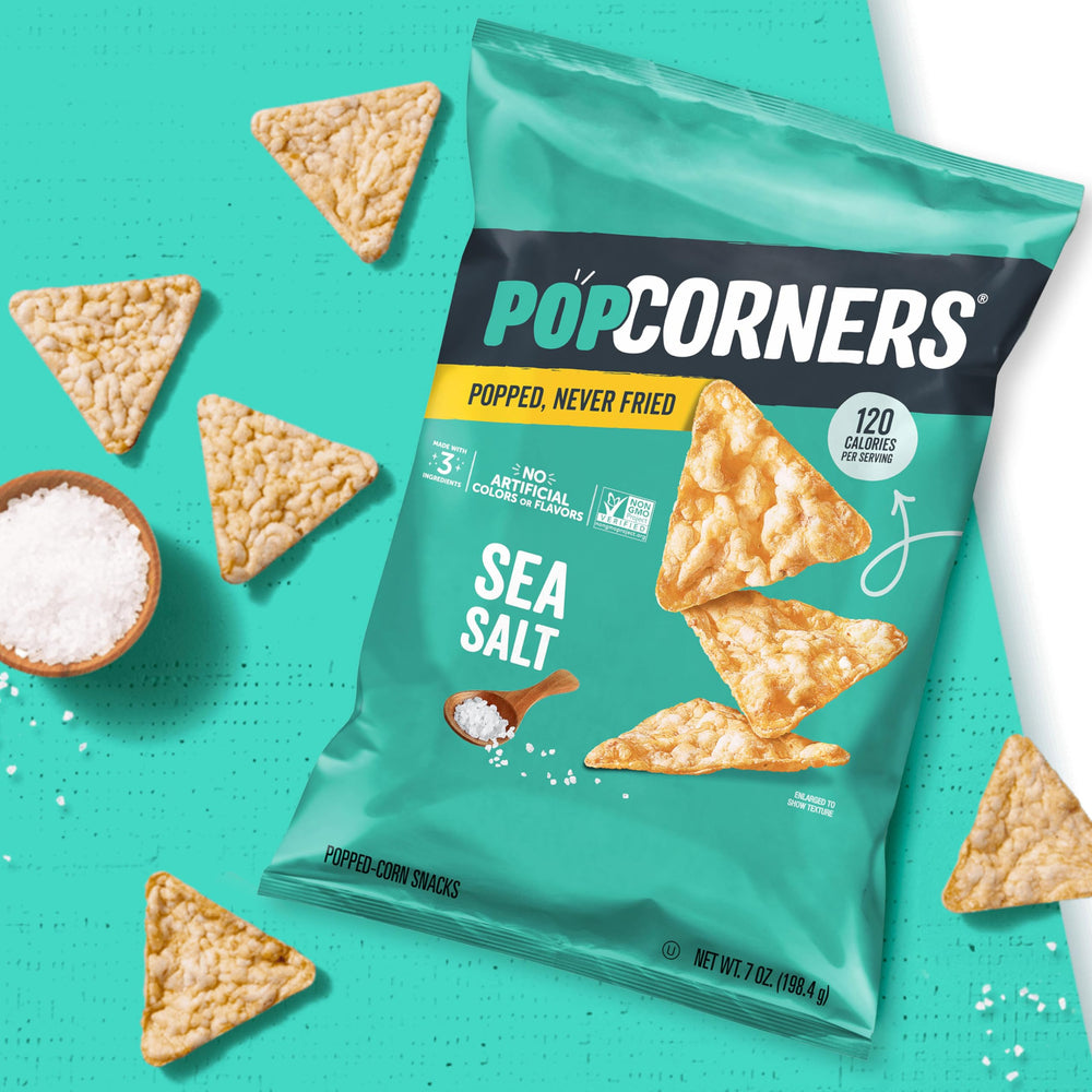 Non-GMO Project Verified PopCorners badge on Sea Salt packaging.