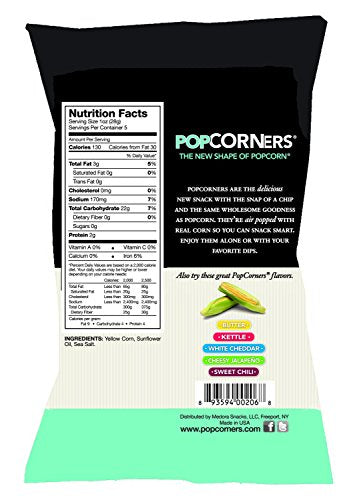 Close-up of Popcorners Sea Salt chips shows airy crunch.
