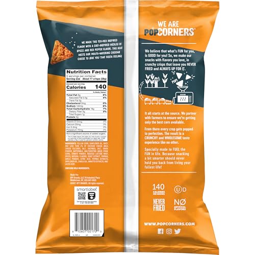 Close-up of crunchy PopCorners Spicy Queso chips with spicy seasoning.