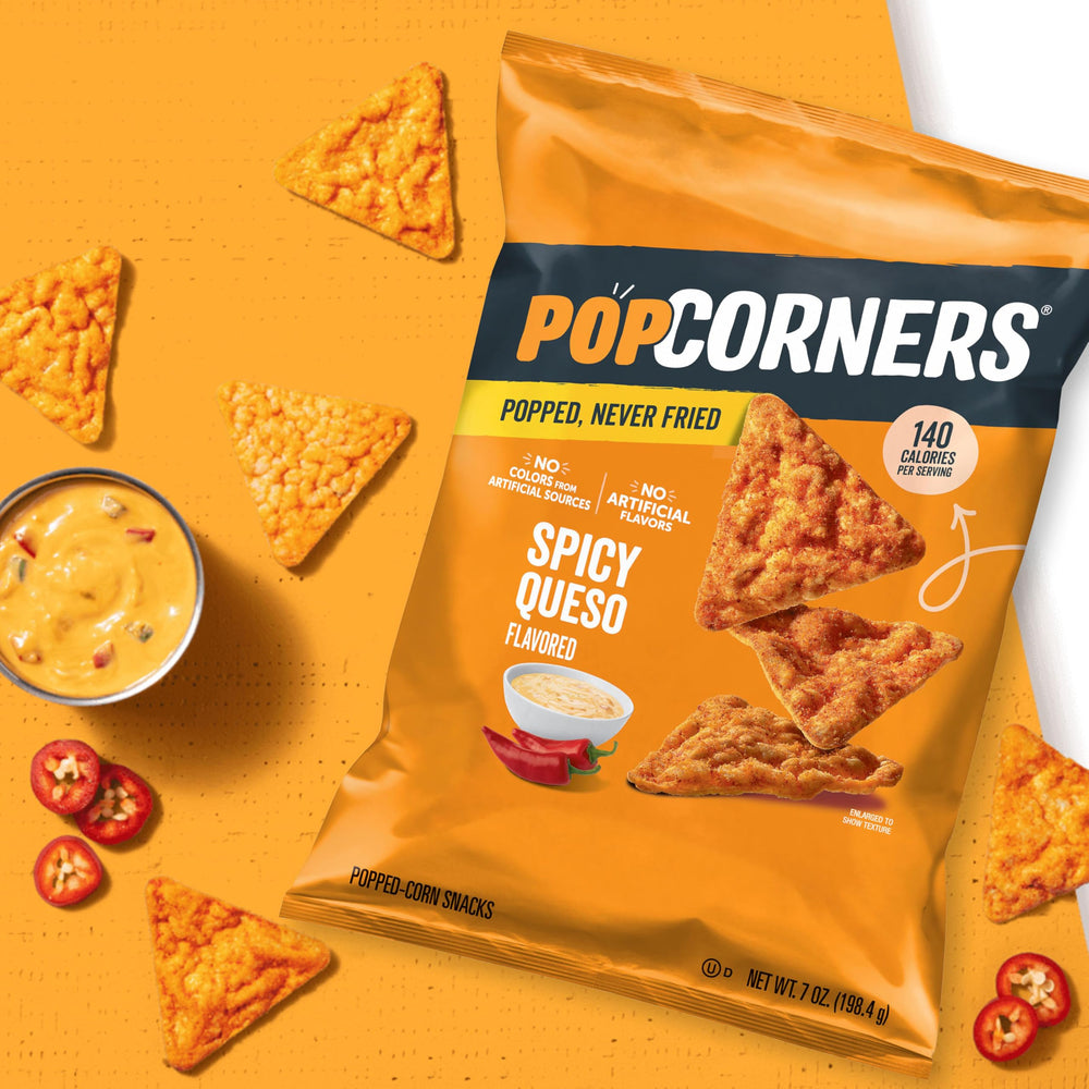 PopCorners Spicy Queso on a tray for fiesta-style sharing.
