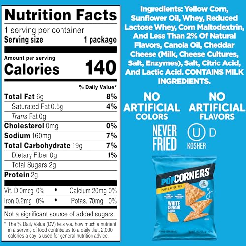 Close-up of PopCorners White Cheddar chips highlighting a crisp texture