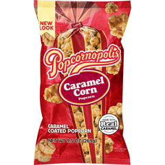 Popcornopolis Caramel Popcorn in a bag for easy on-the-go snacking.