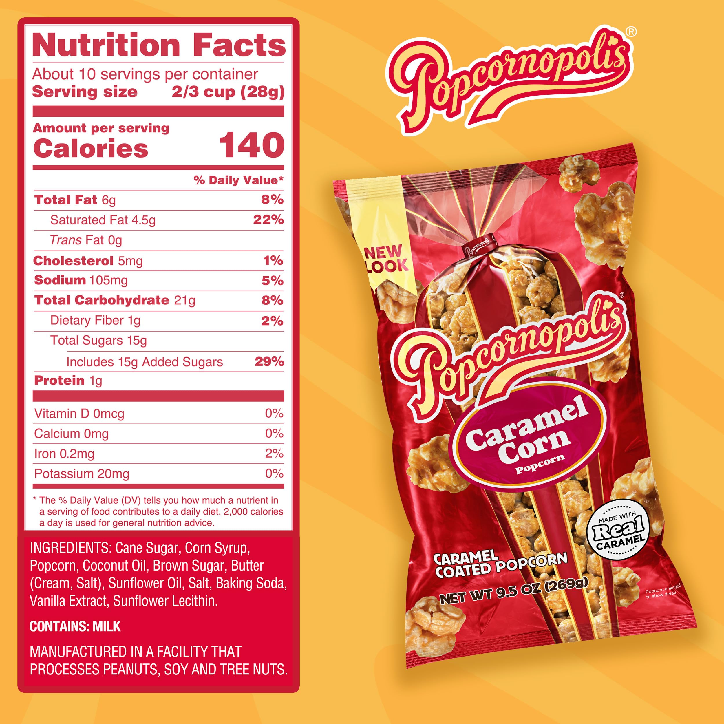 Close-up of Popcornopolis Caramel Popcorn showing rich caramel crunch.