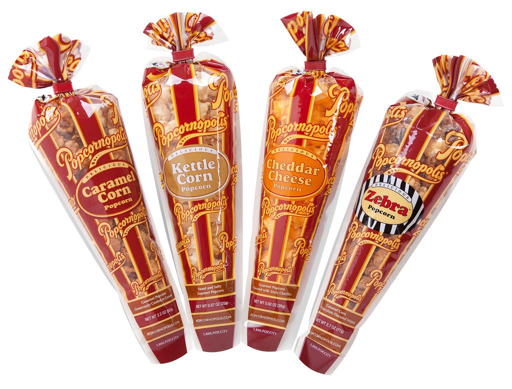 Popcornopolis Cheddar Cheese cone 12pk, savory crunch for casual gatherings.
