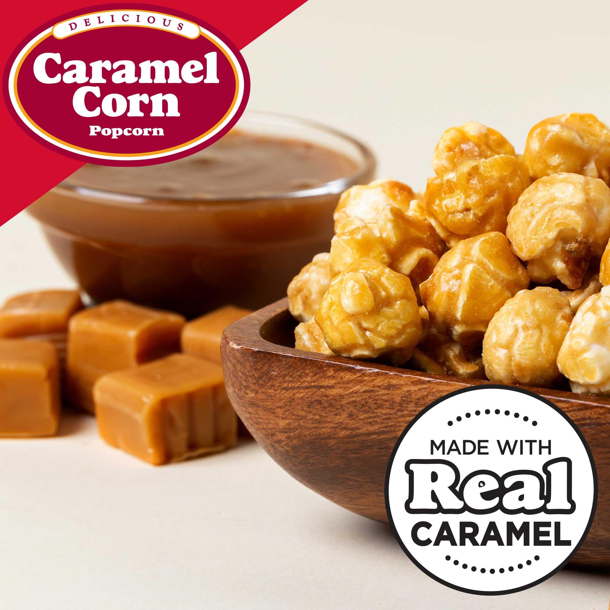 Popcornopolis holiday snack pack shown in festive packaging.