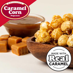 Popcornopolis holiday snack pack shown in festive packaging.