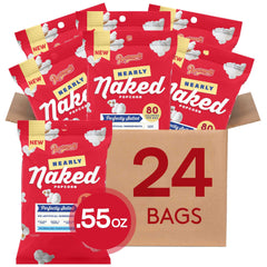 Popcornopolis Nearly Naked bag close-up highlights simple ingredients for a light snack