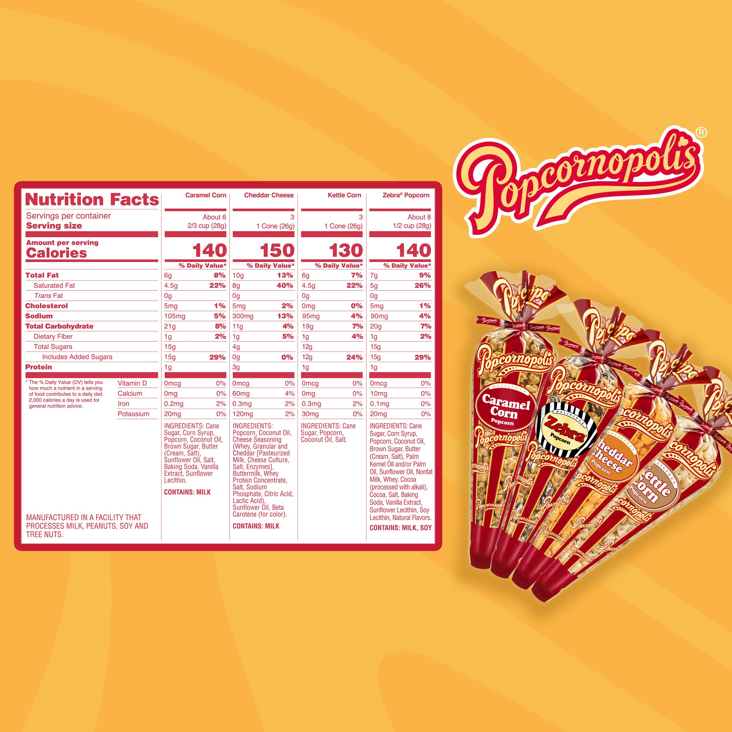 Popcornopolis sweet kettle corn cone for on-the-go snacking and sharing.