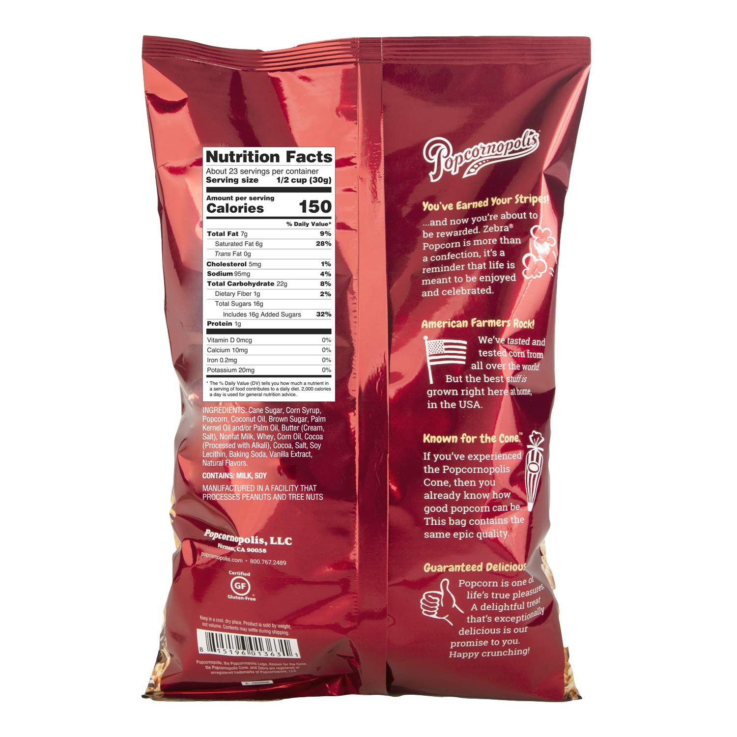 Zebra popcorn made in the United States, ensuring quality and origin.
