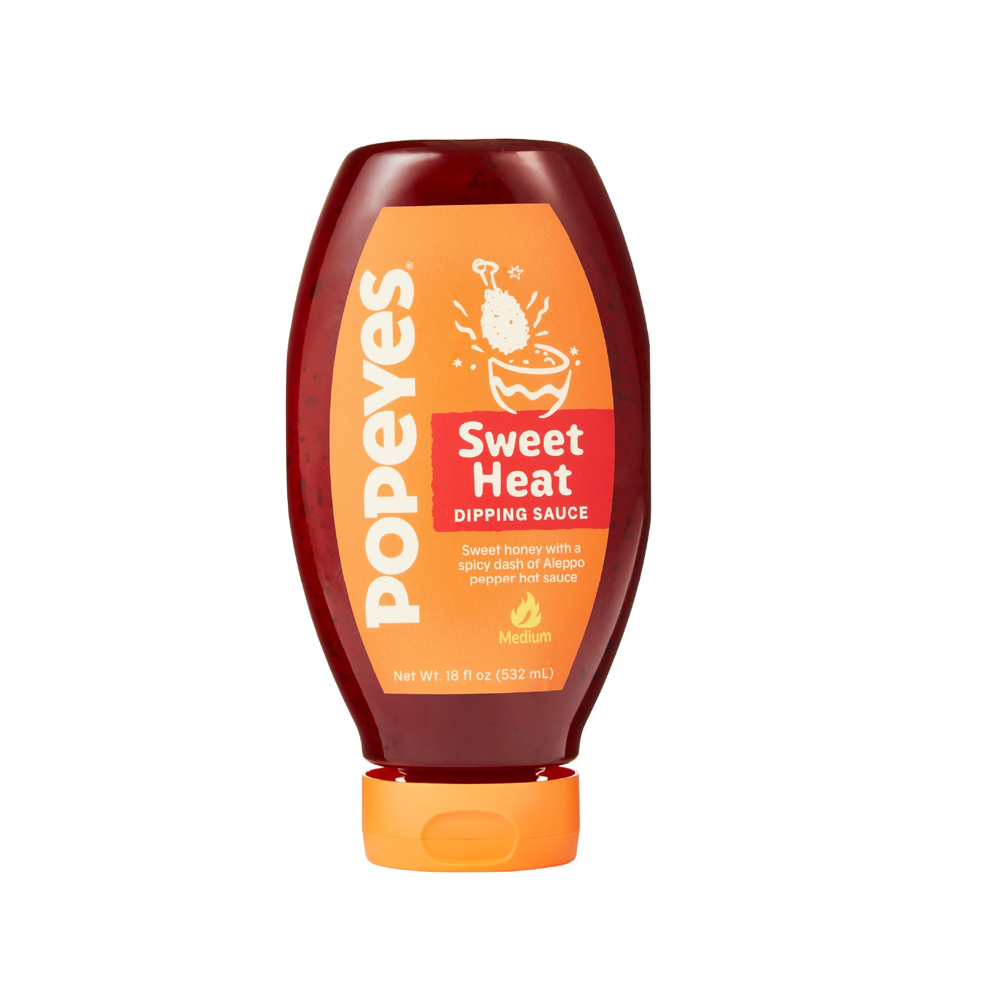 Popeyes Sweet Heat sauce bottle showing honeyed heat for bold chicken pairings