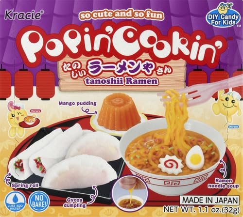 Popin' Cookin' ramen toppings display gyoza dumplings and spring rolls for realism