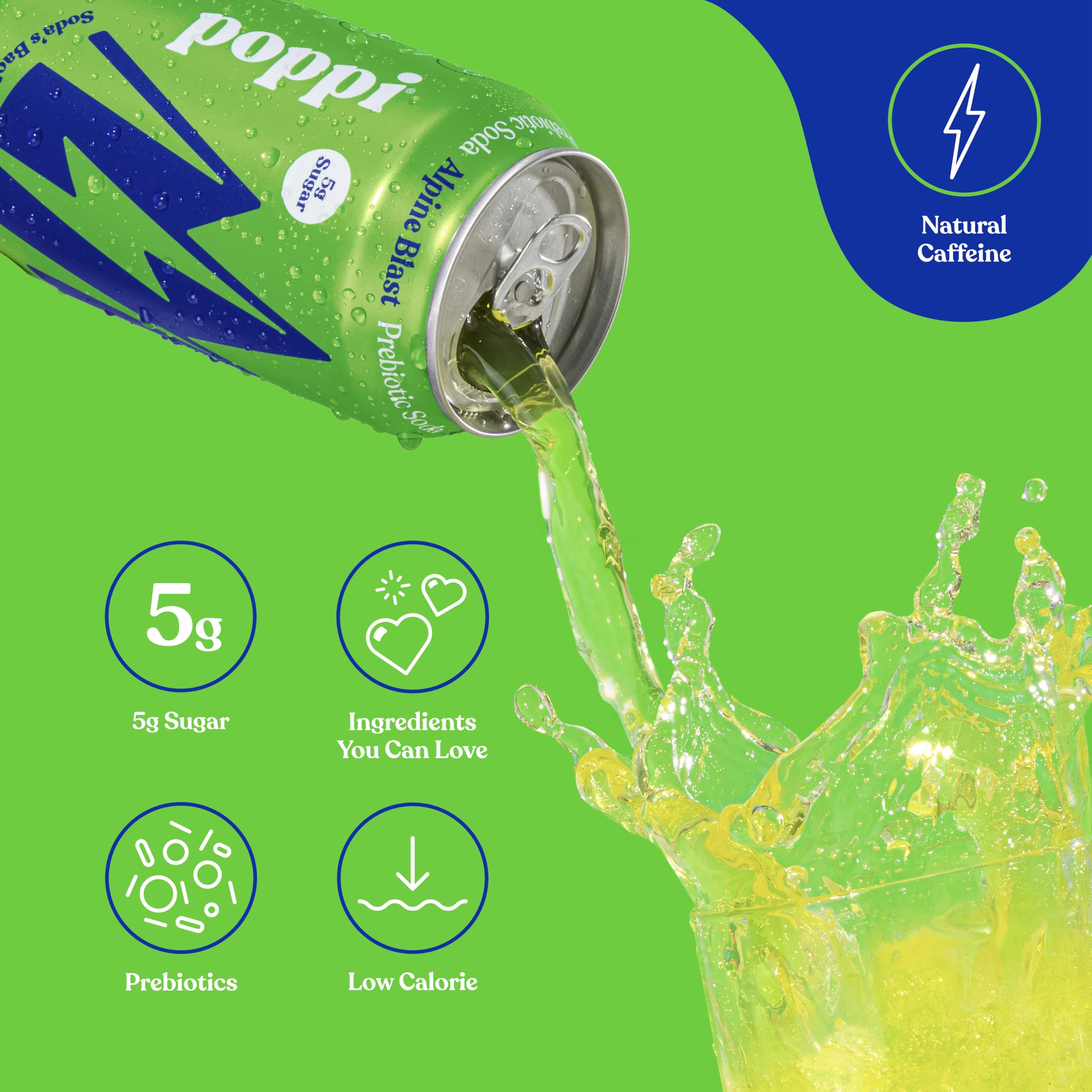 Glass with ice and Alpine Blast fizz, vibrant and inviting