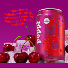 Poppi Cherry Cola being poured into a glass for serving