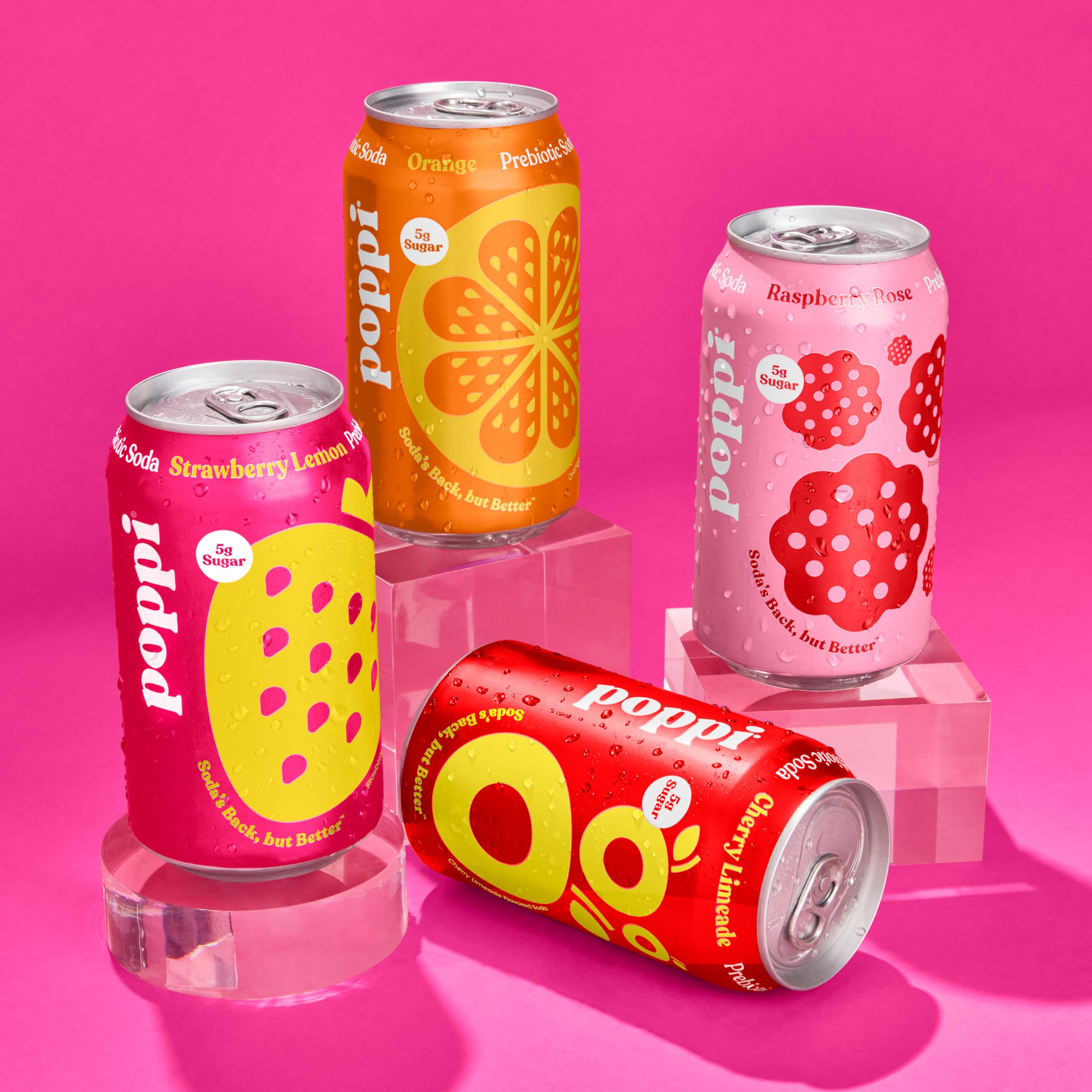 Poppi cherry limeade in a glass, bold flavor and seltzer sparkle
