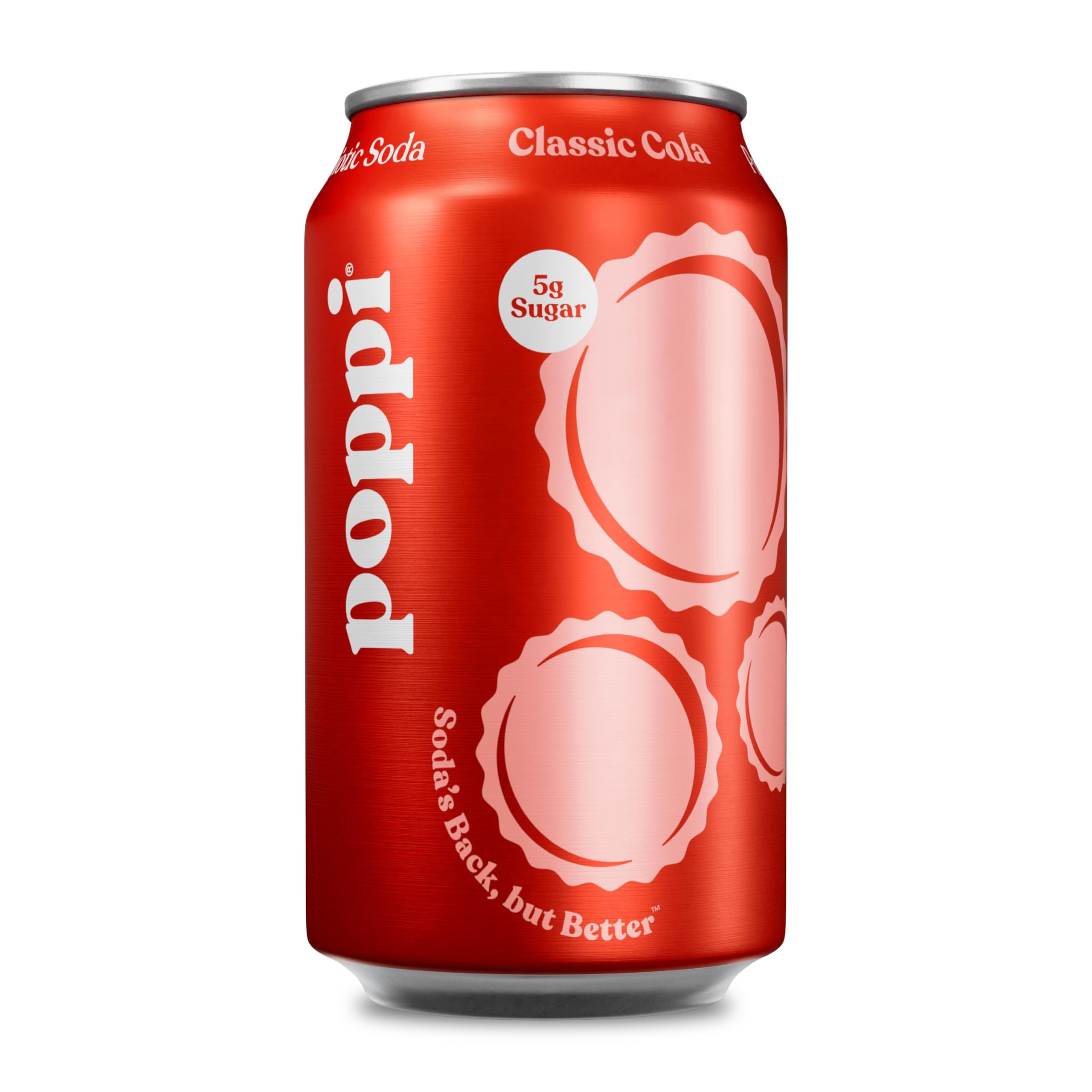 Poppi Classic Cola can, crisp prebiotic refreshment for everyday sipping