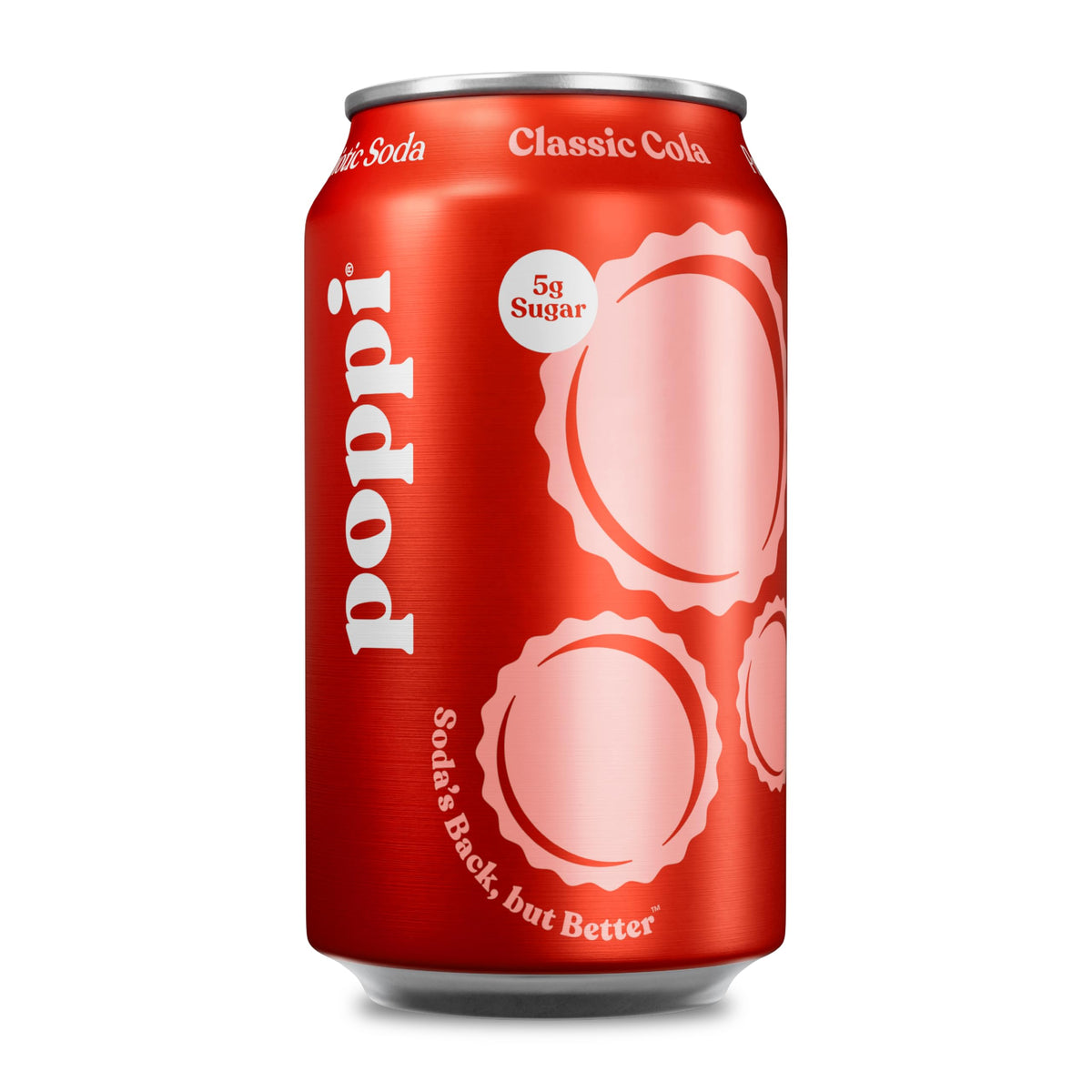 Poppi Classic Cola can, crisp prebiotic refreshment for everyday sipping