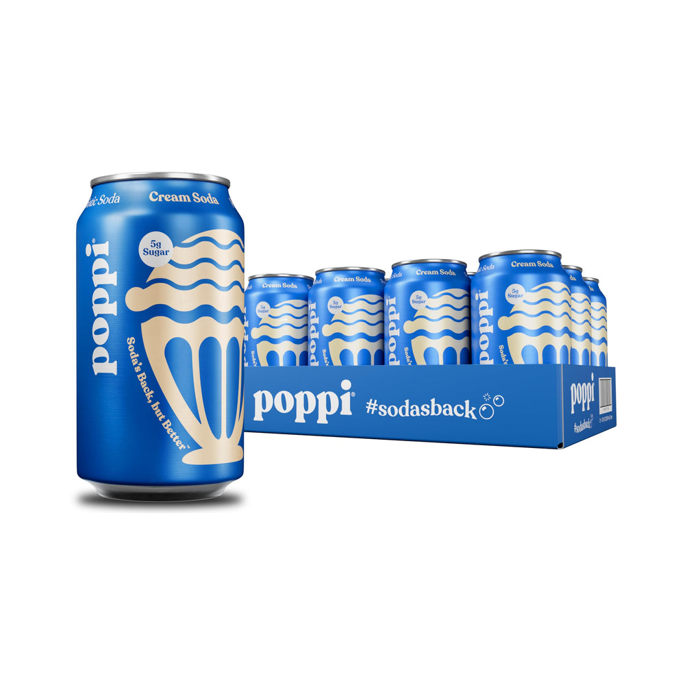 Poppi Cream Soda bottle ready for a refreshing prebiotic drink