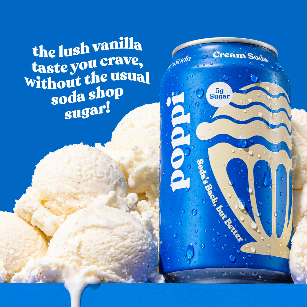 Poppi Cream Soda glass pour showing sparkling texture for daily refreshment