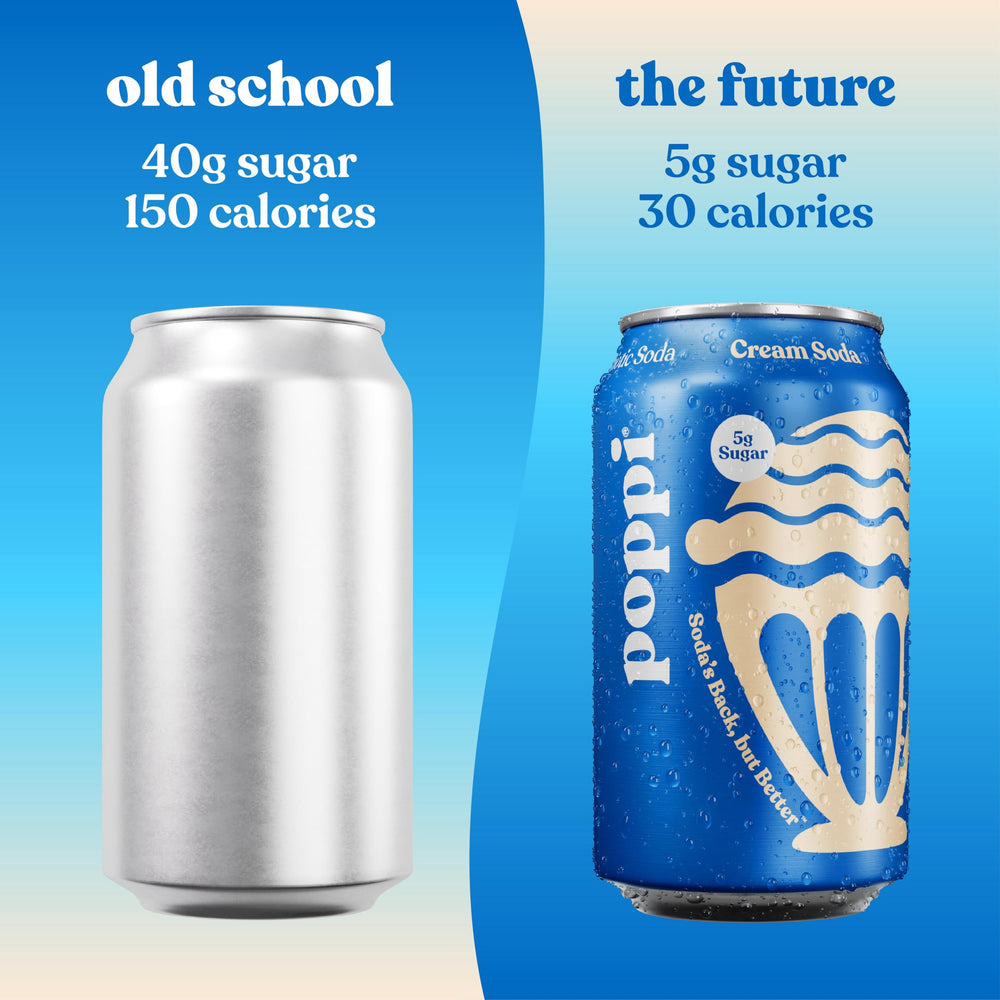 Poppi Cream Soda packaging varies, offering flexible purchase options