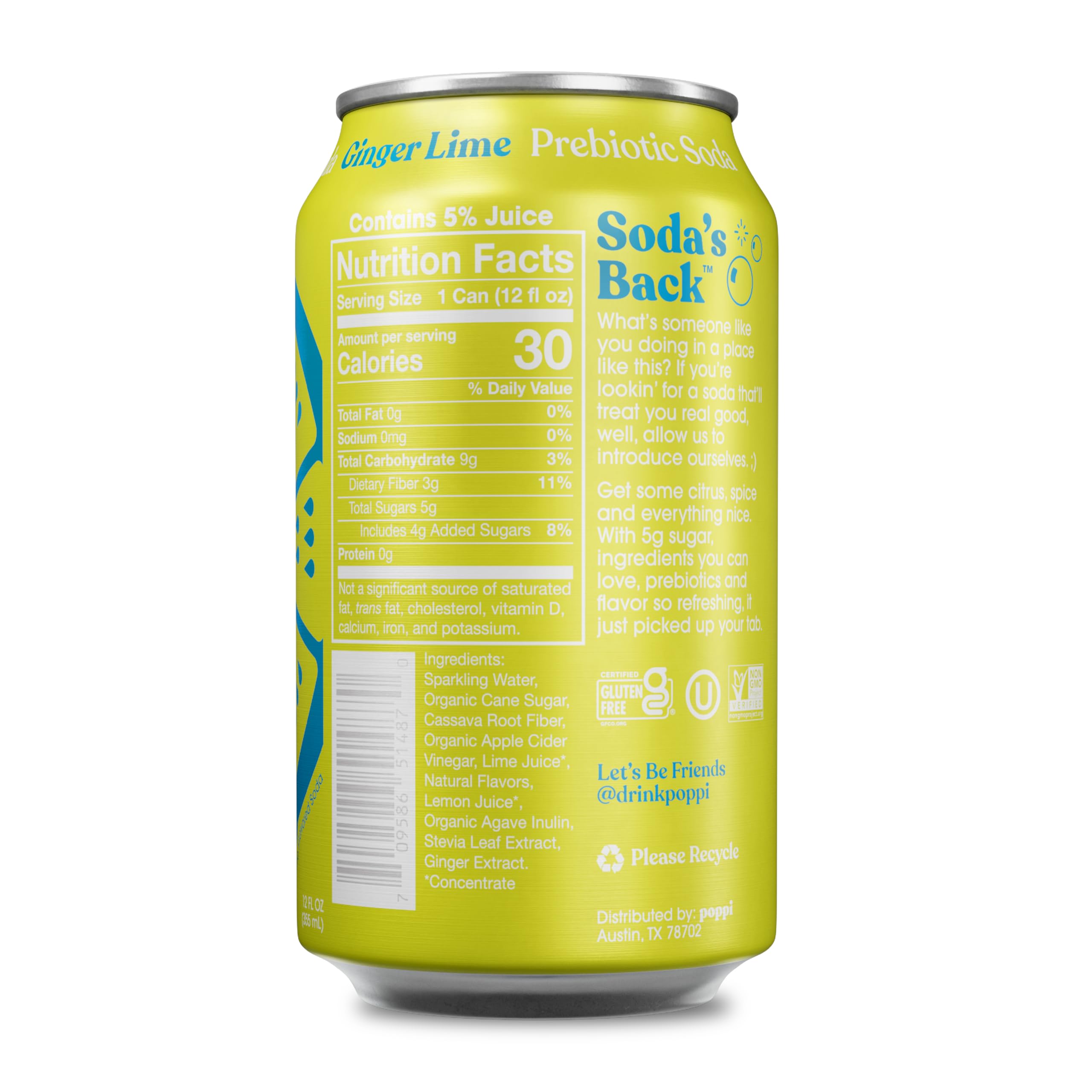 Poppi Ginger Lime 12-pack for convenient sharing and prebiotic sipping.