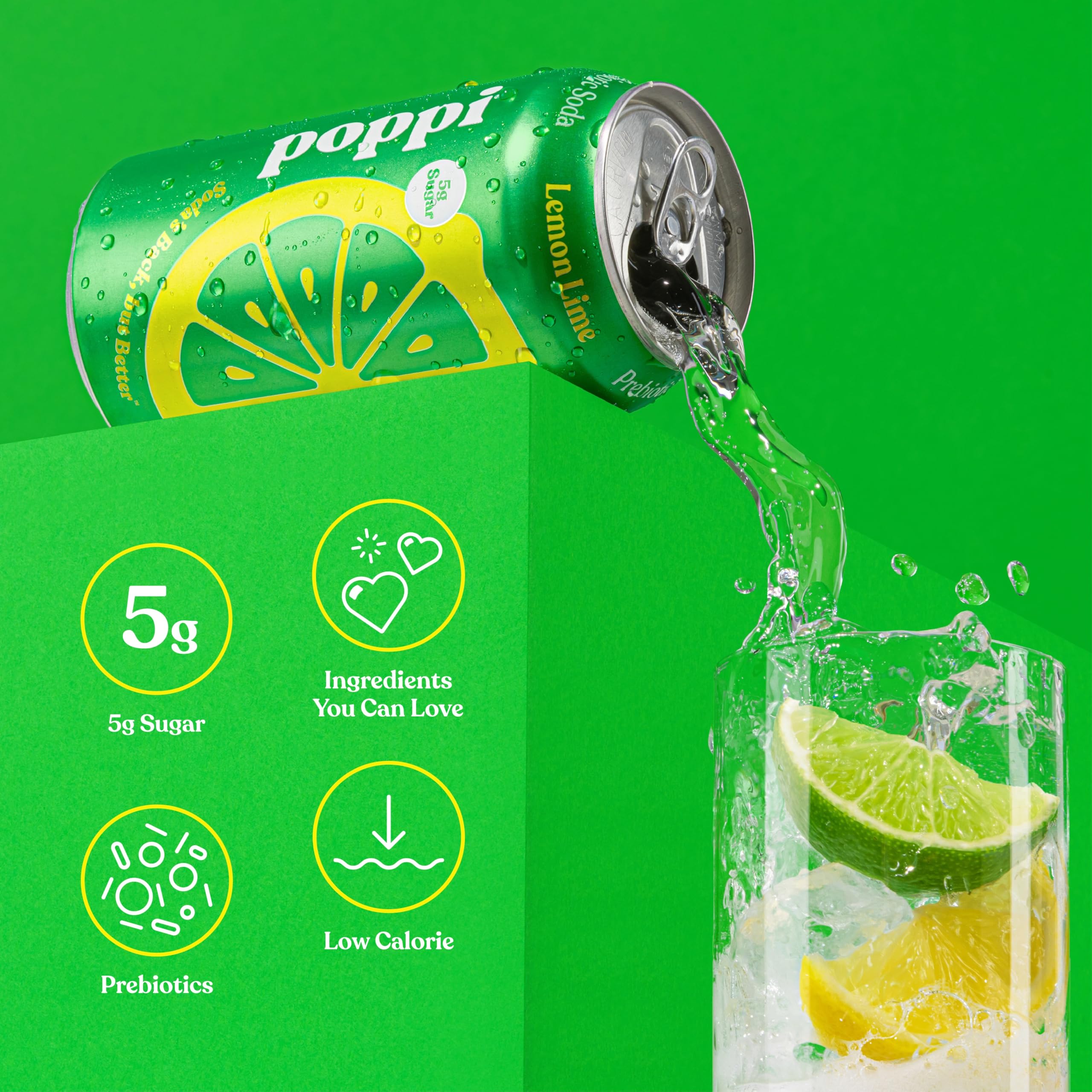 12-pack display of Poppi Lemon Lime cans for easy sharing