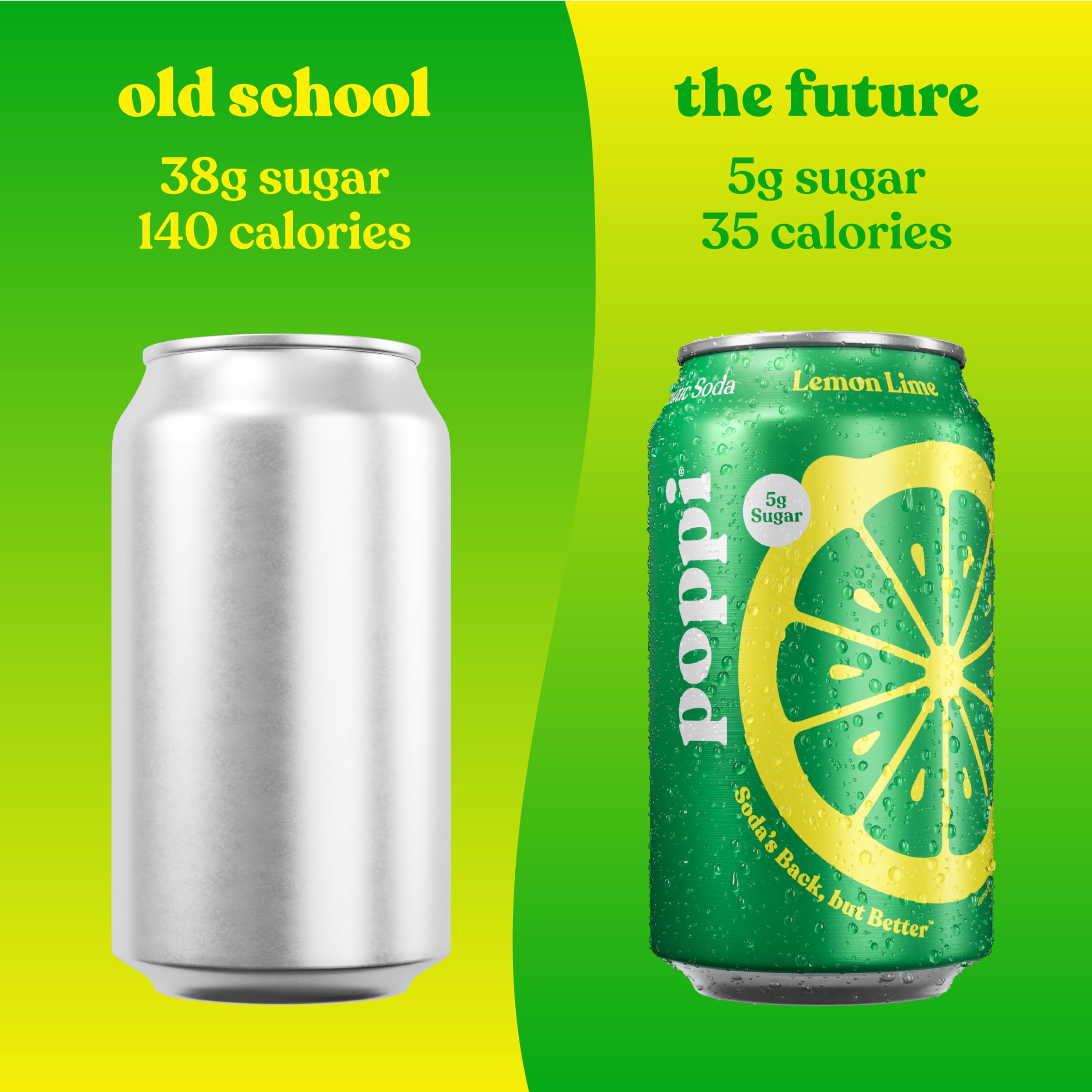 Lemon-lime slice beside Poppi can highlighting fruit-forward flavor