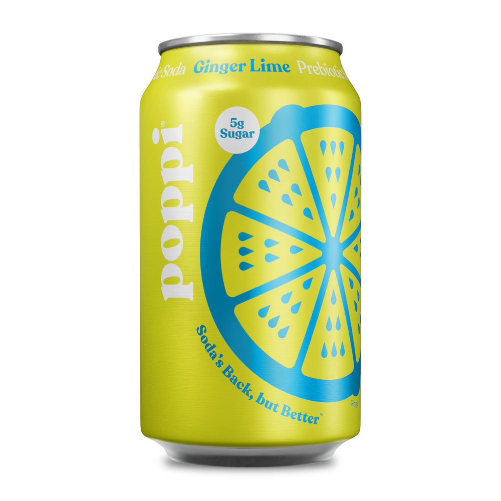 Poppi Lime Ginger bottle front with refreshing fizz