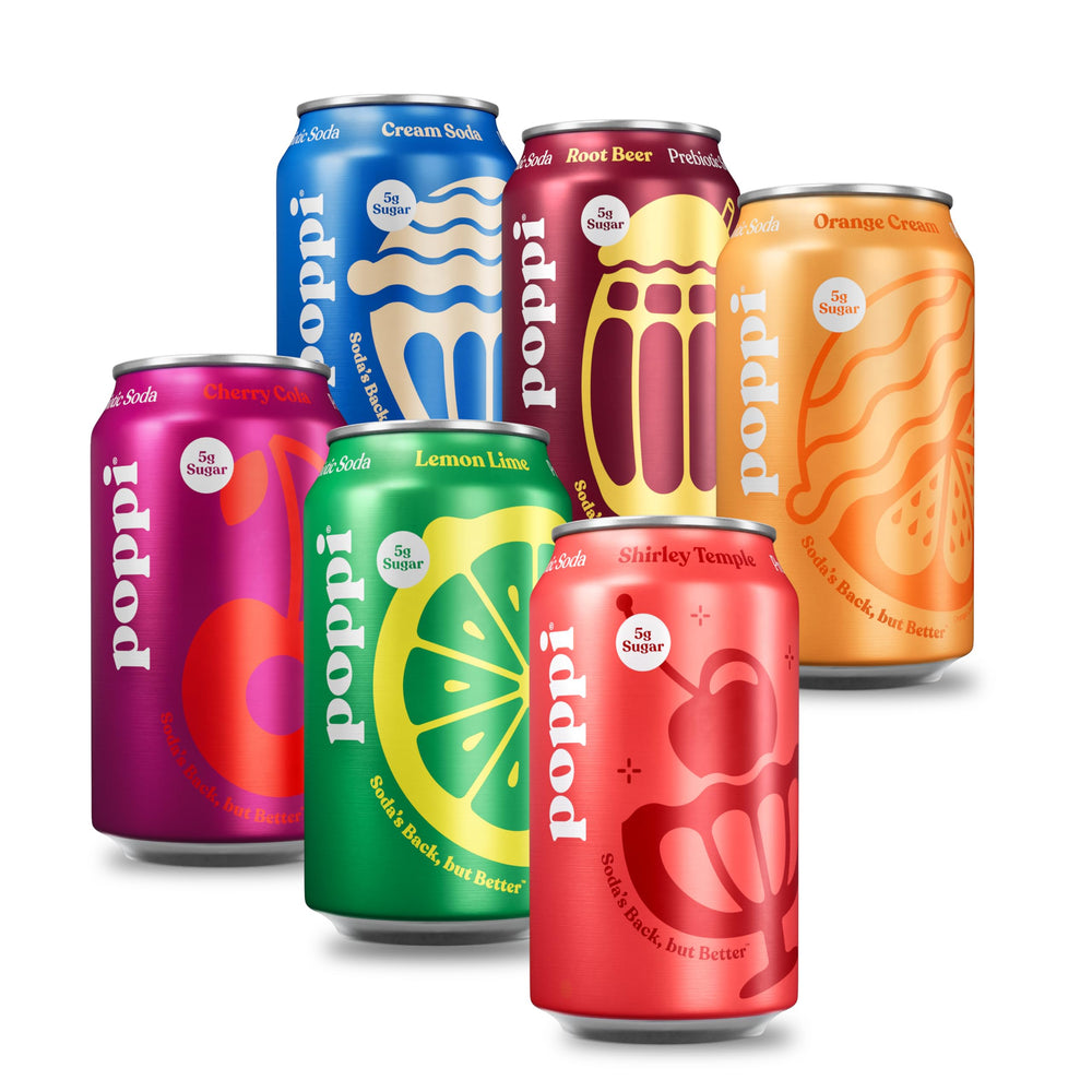 Poppi front packaging showing Major Mix variety and flavor lineup for convenient choice