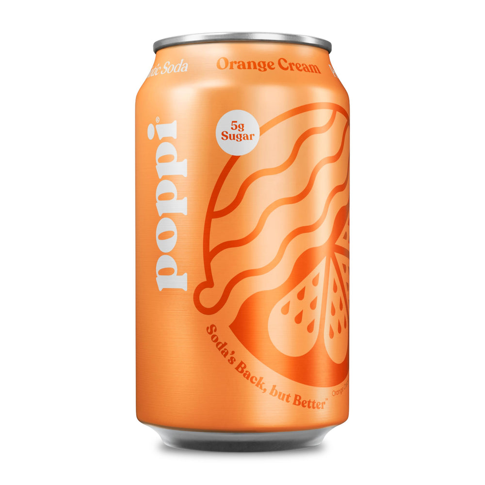 poppi front can showing orange cream flavor and bright packaging for quick recognition