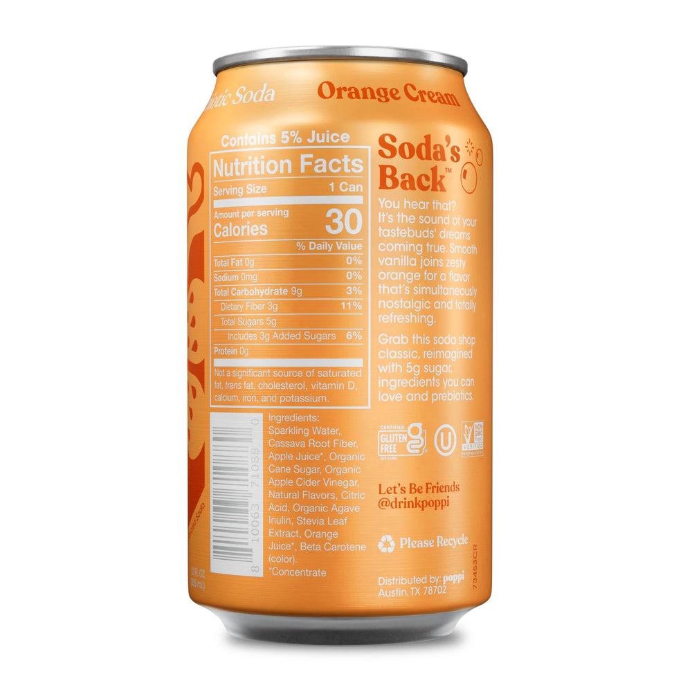 Poppi orange cream soda glass with fizz, a refreshing, digestive-friendly choice.