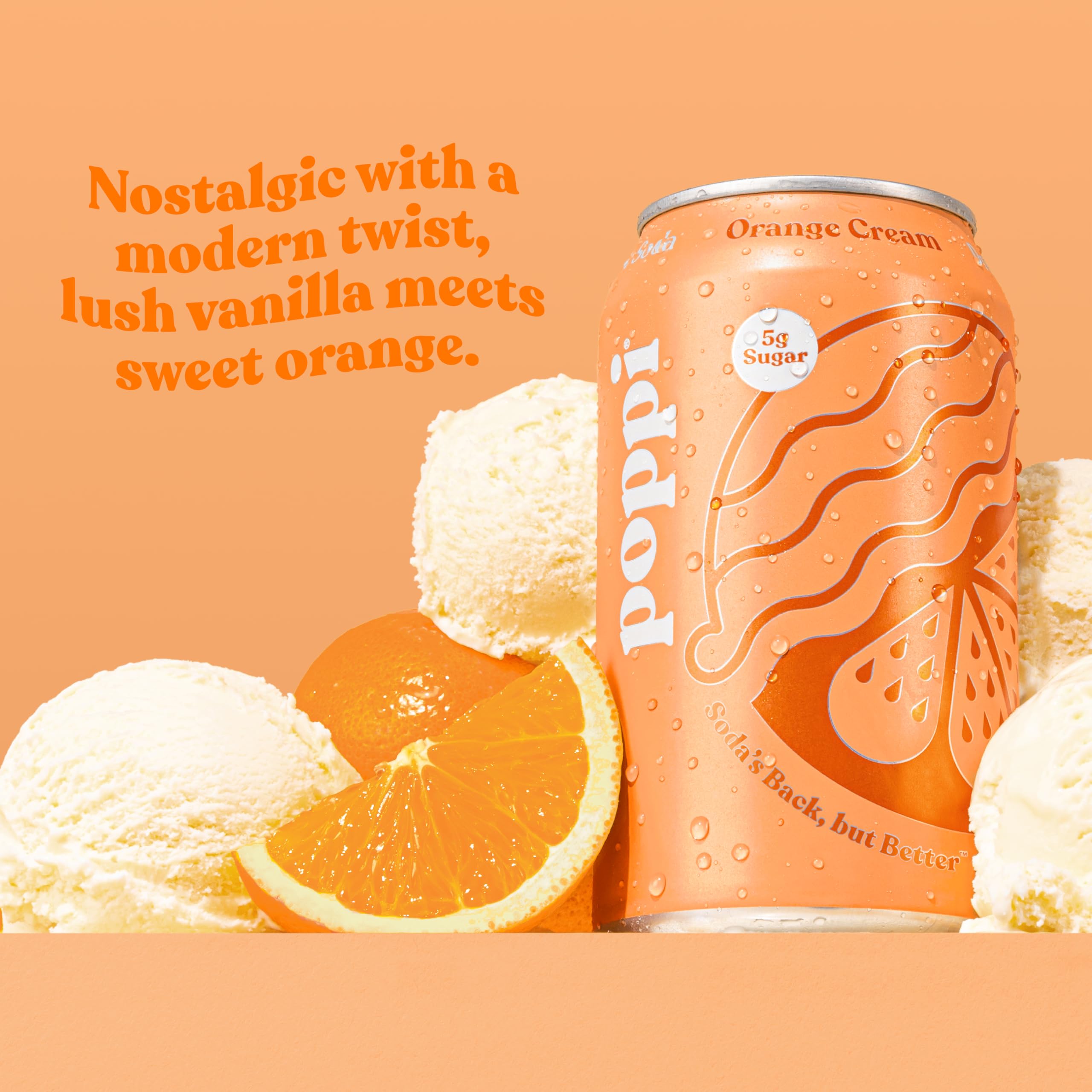 Poppi Orange Cream Soda pack of 12 on display for convenient stocking.