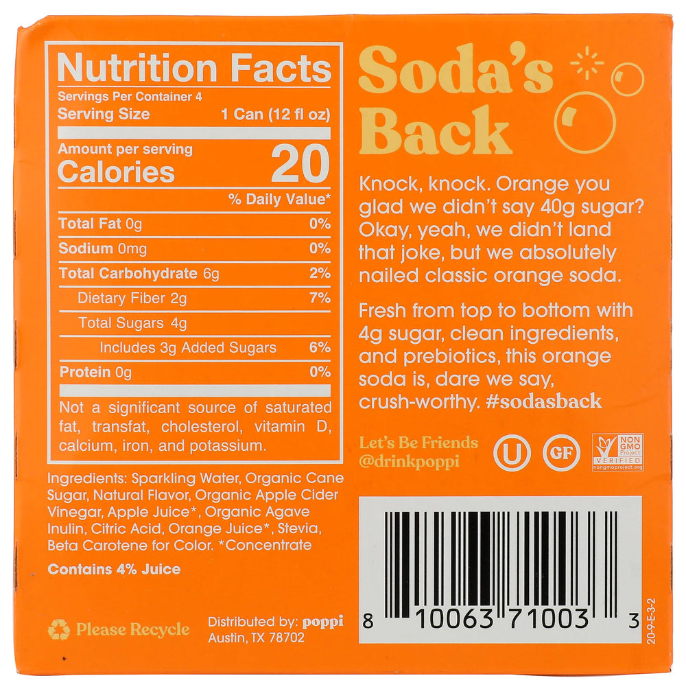 Poppi Orange can side view highlighting convenient on-the-go refreshment.