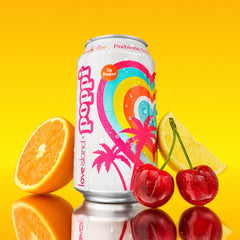 poppi punch pop closeup label highlighting ingredients and prebiotic claim, clear ingredient benefit